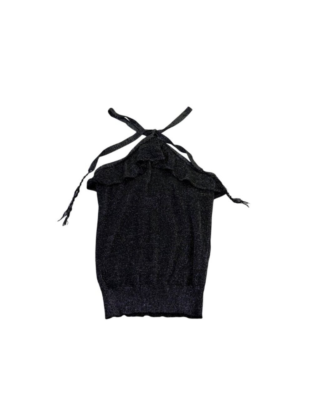 New York & Company Womens Black Halter Top With Ruffle Detail Size XS - Picture 2 of 5